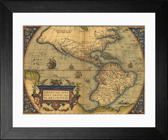 Framed Print : Antique Map of North and South America by Abraham Ortelius, circa 1570 Framed Print : Antique Map of North and South America by Abraham Ortelius, circa 1570