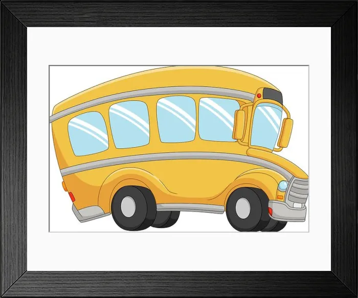 Framed Print : Cartoon yellow bus on white background Framed Print : Cartoon yellow bus on white background