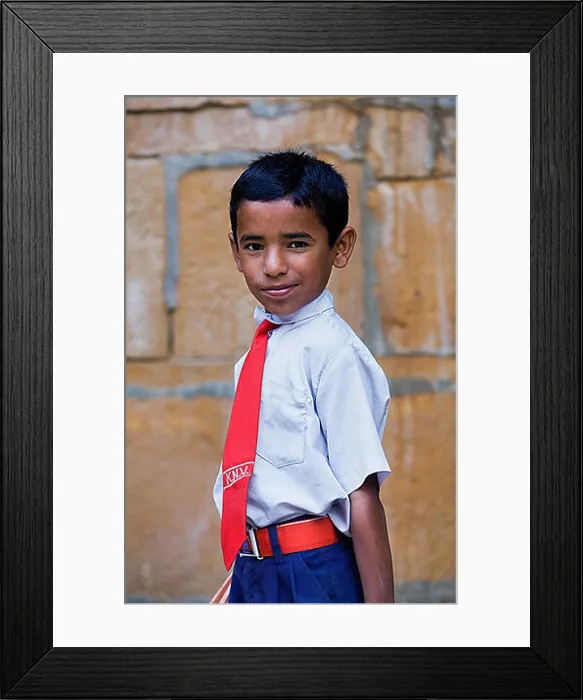 Framed Print : Child in school uniform, Jaisalmer, Rajasthan, India Framed Print : Child in school uniform, Jaisalmer, Rajasthan, India