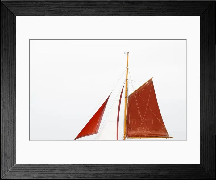 Framed Print : The Orange, Red Sails Of A Gaff Rig Sailing Rig Of A Vintage Cornish Crabber, UK
