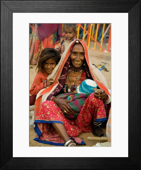 Framed Print : Tribal woman and children at Pushkar Camel Fair, Rajasthan, India Framed Print : Tribal woman and children at Pushkar Camel Fair, Rajasthan, India