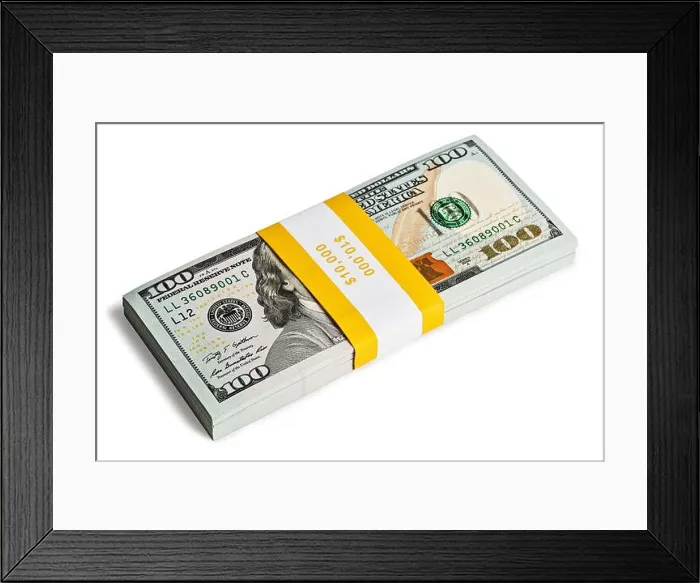 Framed Print : Bundle of 100 US dollars 2013 edition banknotes Framed Print : Bundle of 100 US dollars 2013 edition banknotes