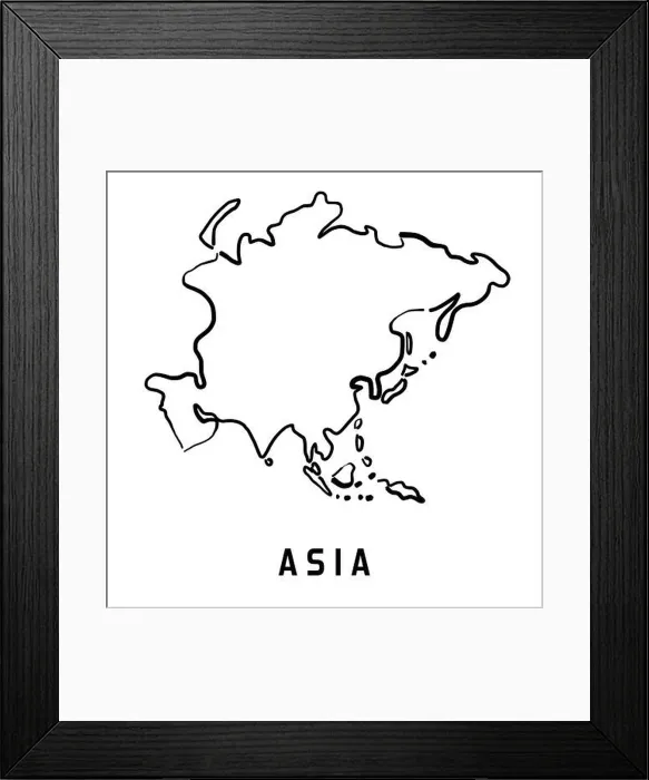 Framed Print : Asia simple map outline - smooth simplified continent shape map vector Framed Print : Asia simple map outline - smooth simplified continent shape map vector