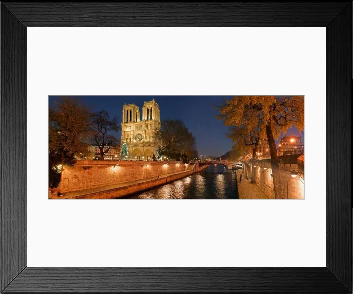 Framed Print : Night view of river Seine from Petit Pont, Notre Dame and Pont au Double, Paris, Ile-De-France, France Framed Print : Night view of river Seine from Petit Pont, Notre Dame and Pont au Double, Paris, Ile-De-France, France