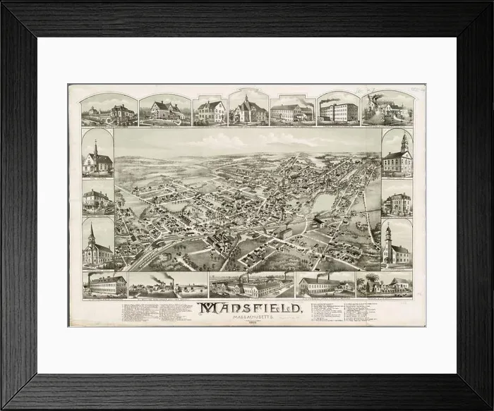 Framed Print : Mansfield, Massachusetts : 1888, Mansfield Mass. : Town, Aerial views Norman B. Leventhal Map Center Collection Framed Print : Mansfield, Massachusetts : 1888, Mansfield Mass. : Town, Aerial views Norman B. Leventhal Map Center Collection