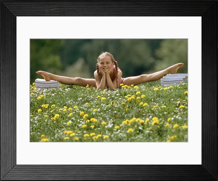 Framed Print : Garden, girl, gymnastics practise Framed Print : Garden, girl, gymnastics practise
