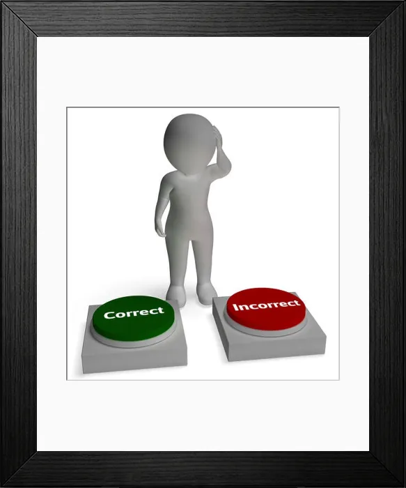 Framed Print : Correct Incorrect Buttons Shows Right Or Wrong Framed Print : Correct Incorrect Buttons Shows Right Or Wrong