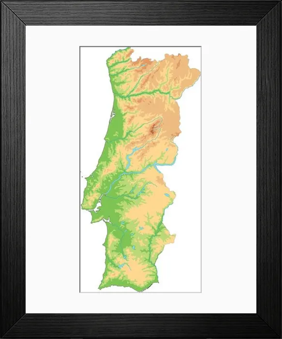 Framed Print : High detailed Portugal physical map Framed Print : High detailed Portugal physical map