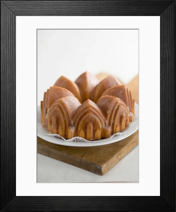 Framed Print : Classic pound cake baked in cathedral style Bundt tin, with sugar glaze - Framed Print : Classic pound cake baked in cathedral style Bundt tin, with sugar glaze -