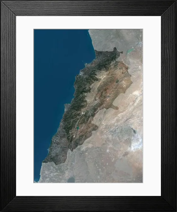 Framed Print : Color satellite image of Lebanon, with mask Framed Print : Color satellite image of Lebanon, with mask