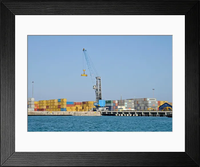 Framed Print : Crane, container port, sea, Arica, Norte Grande, northern Chile, Chile, South America Framed Print : Crane, container port, sea, Arica, Norte Grande, northern Chile, Chile, South America