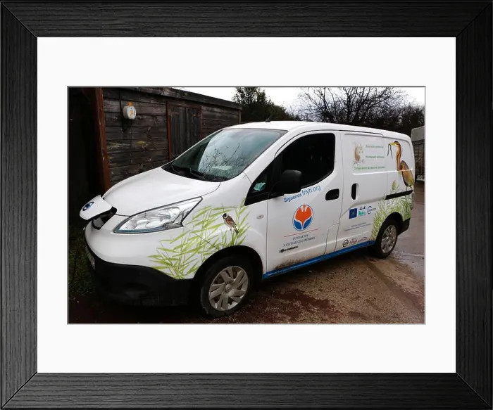 Framed Print : Spanish registered NISSAN E-NV200 electric van parked Framed Print : Spanish registered NISSAN E-NV200 electric van parked