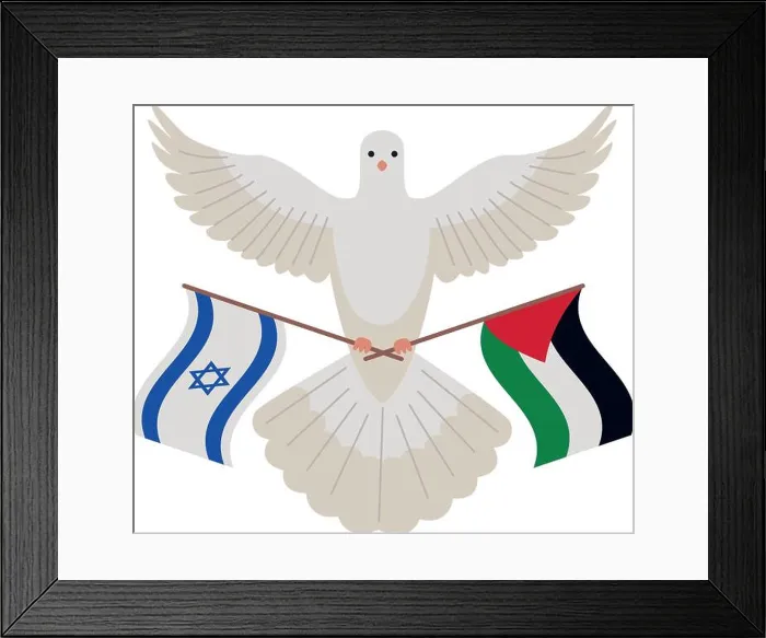 Framed Print : palestine and israel flags with dove Framed Print : palestine and israel flags with dove