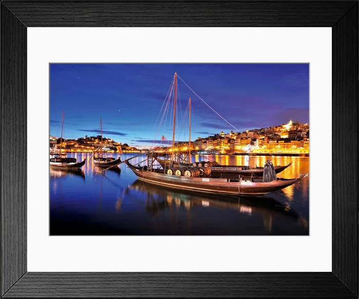 Framed Print : Portugal, Porto: Night view of the port wine ships at Vila Nova de Gaia at river Douro Framed Print : Portugal, Porto: Night view of the port wine ships at Vila Nova de Gaia at river Douro