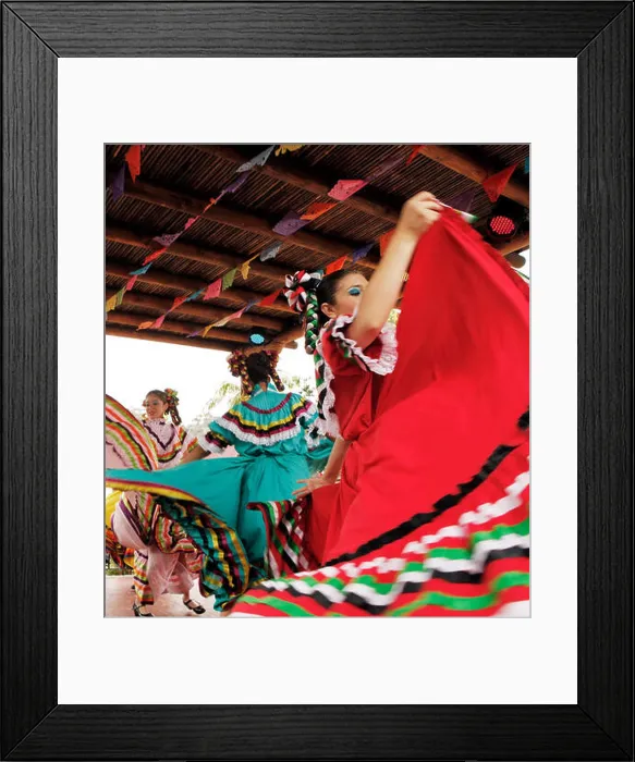 Framed Print : USA, California, San Diego, several members of Grupo Folklorico colorfully dance at the Fiesta de Reyes in Old Town