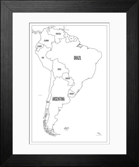 Framed Print : Political map of South America. Simple flat vector outline map Framed Print : Political map of South America. Simple flat vector outline map