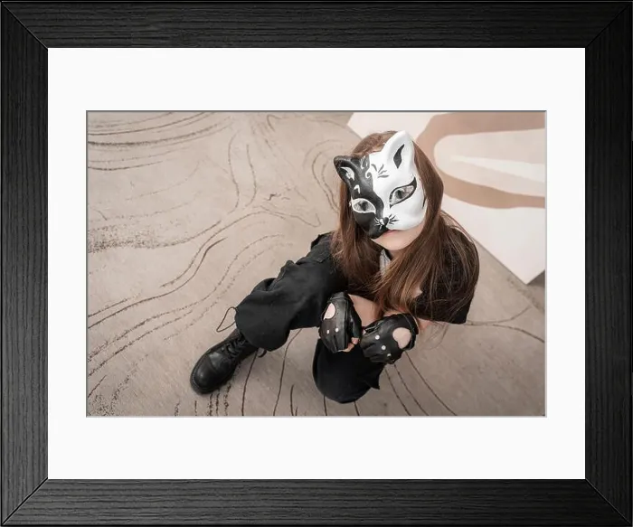Framed Print : Teenage girl with cat mask and gloves doing Quadrobics. High quality photo Framed Print : Teenage girl with cat mask and gloves doing Quadrobics. High quality photo