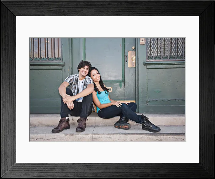 Framed Print : Couple leaning on each other on front stoop