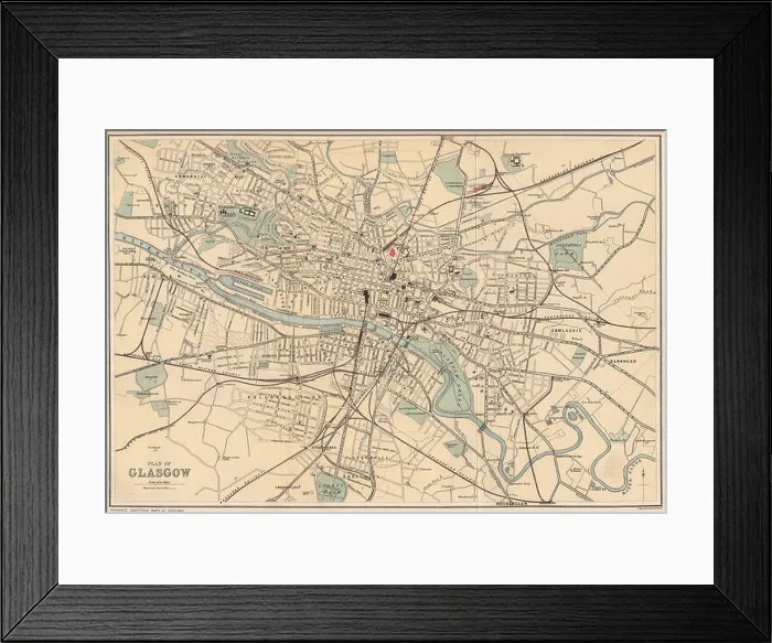 Framed Print : GLASGOW: Antique town plan. Scotland. BARTHOLOMEW, 1885 antique map Framed Print : GLASGOW: Antique town plan. Scotland. BARTHOLOMEW, 1885 antique map