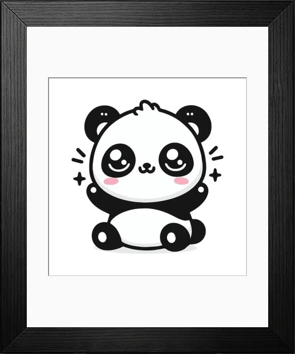 Framed Print : Cute Kawaii Panda Bear Mascot. Cartoon Funny Smiling Happy Panda Sticker Framed Print : Cute Kawaii Panda Bear Mascot. Cartoon Funny Smiling Happy Panda Sticker