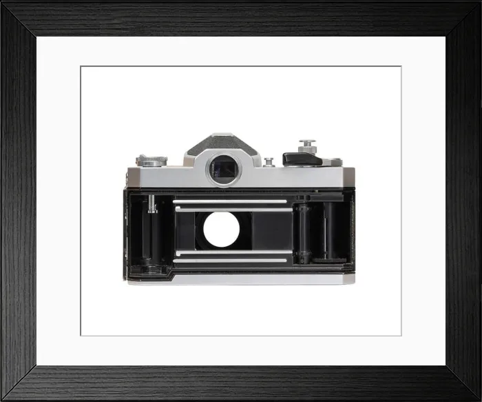 Framed Print : When shutter is open, viewfinder is black because mirror went up to reveal shutter Framed Print : When shutter is open, viewfinder is black because mirror went up to reveal shutter