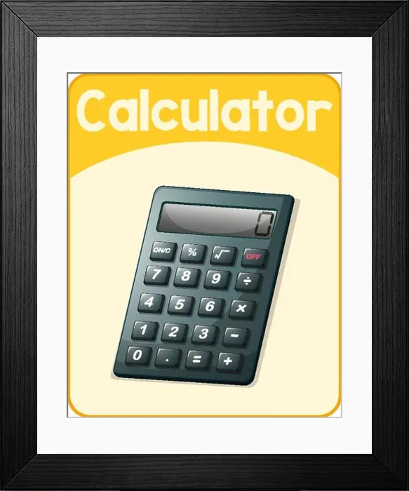 Framed Print : Educational English word card of calculator illustration Framed Print : Educational English word card of calculator illustration