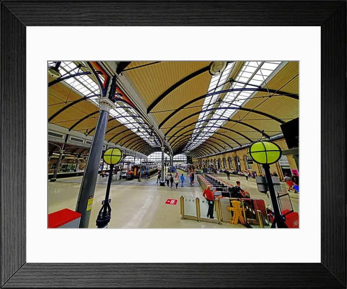 Framed Print : Newcastle Central Rail Station with Northern Rail local service trains and empty mainline track Framed Print : Newcastle Central Rail Station with Northern Rail local service trains and empty mainline track