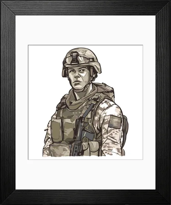Framed Print : Military infantry. Cartoon soldier isolated drawing. Vector art of army combat force. Man in uniform Framed Print : Military infantry. Cartoon soldier isolated drawing. Vector art of army combat force. Man in uniform