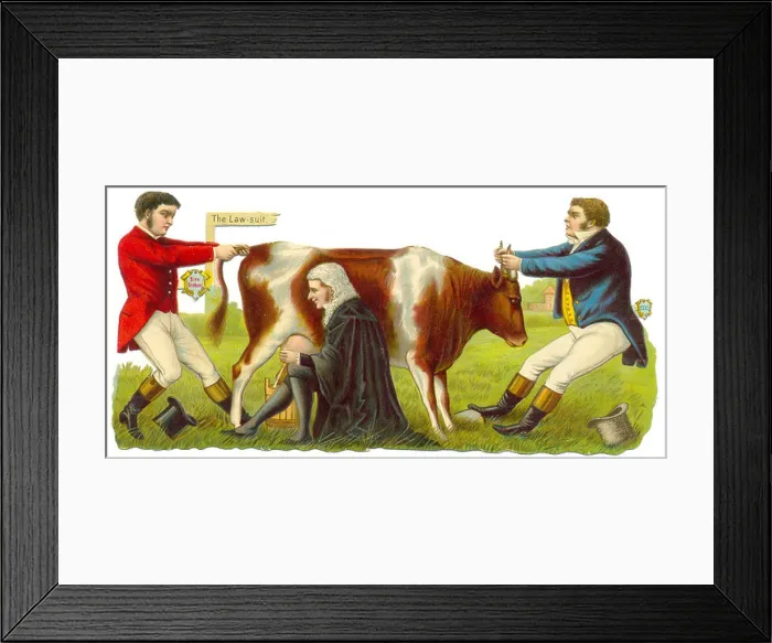 Framed Print : Chromolithographed die cut scrap titled The Law-suit Framed Print : Chromolithographed die cut scrap titled The Law-suit