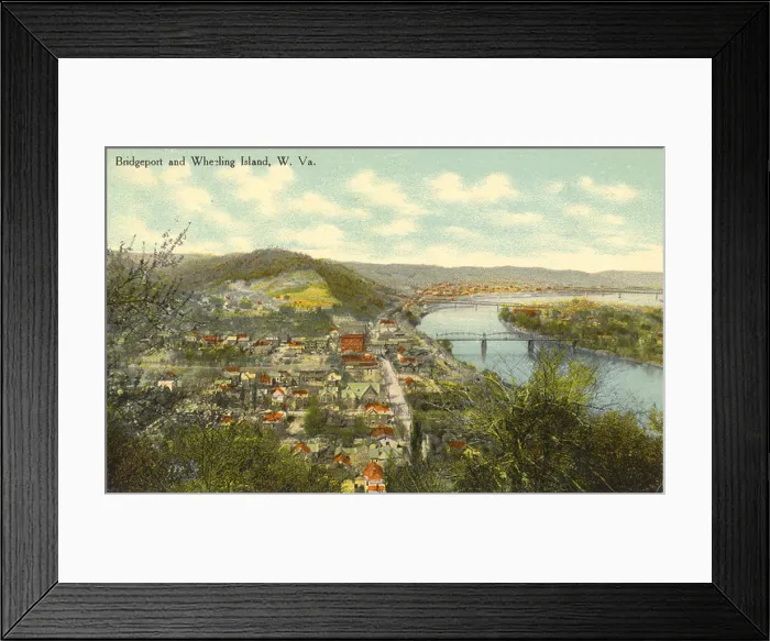 Framed Print : This aerial view captures the scenic landscape of Bridgeport and Wheeling Island in West Virginia Framed Print : This aerial view captures the scenic landscape of Bridgeport and Wheeling Island in West Virginia