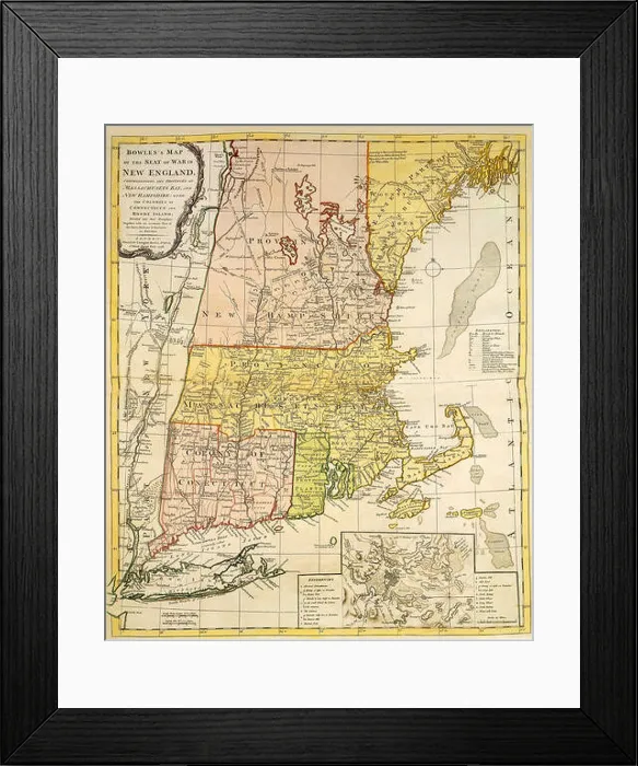 Framed Print : Map of New England 1776, Bowles, C Framed Print : Map of New England 1776, Bowles, C