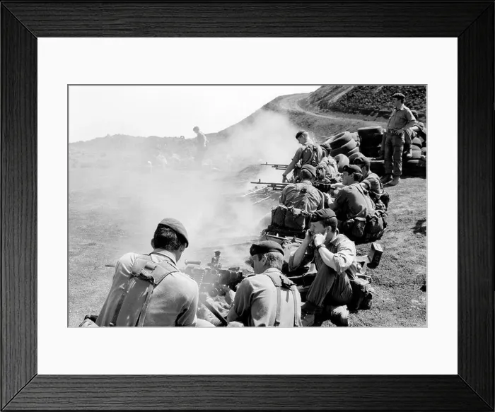 Framed Print : Royal Marines Commandos test fire their machine guns on Ascension Island prior to the Falklands Conflict in 1982 Framed Print : Royal Marines Commandos test fire their machine guns on Ascension Island prior to the Falklands Conflict in 1982