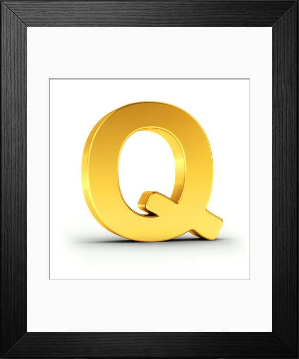 Framed Print : The Letter Q as a polished golden object over white background with clipping path for quick and accurate isolation Framed Print : The Letter Q as a polished golden object over white background with clipping path for quick and accurate isolation