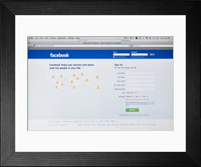 Framed Print : Facebook website login Framed Print : Facebook website login