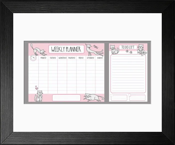 Framed Print : Weekly planner template and to do list with different cute cats Framed Print : Weekly planner template and to do list with different cute cats