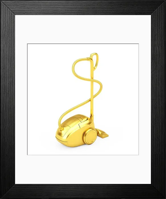 Framed Print : Golden Modern Vacuum Cleaner on a white background. 3d Rendering Framed Print : Golden Modern Vacuum Cleaner on a white background. 3d Rendering