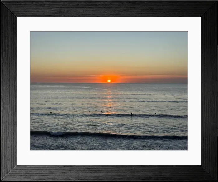 Framed Print : Surfers at Sunset, Widemouth Bay, North Cornwall, England, UK Framed Print : Surfers at Sunset, Widemouth Bay, North Cornwall, England, UK