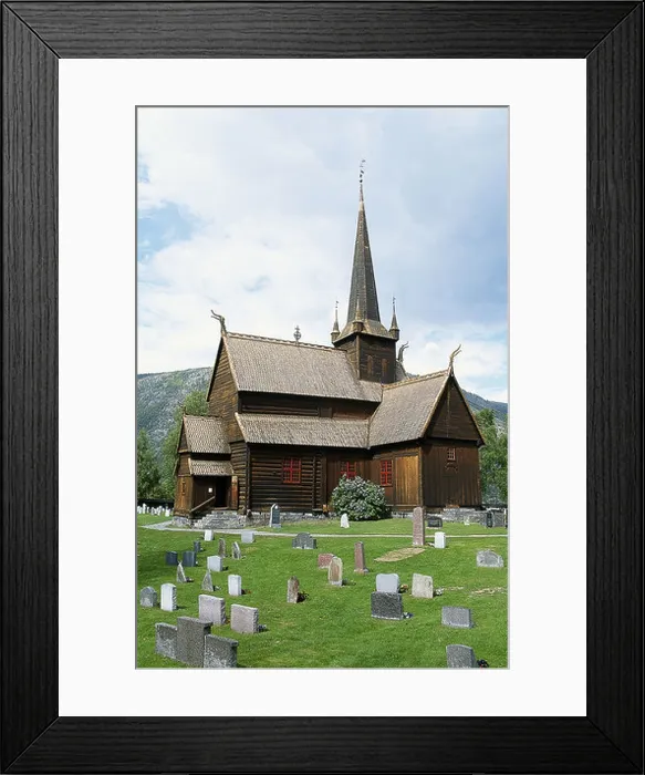 Framed Print : Norway, Eastern Norway, Lom, Lom Stavkirke, wooden church of crucifrom shape with dragon heads on gables Framed Print : Norway, Eastern Norway, Lom, Lom Stavkirke, wooden church of crucifrom shape with dragon heads on gables