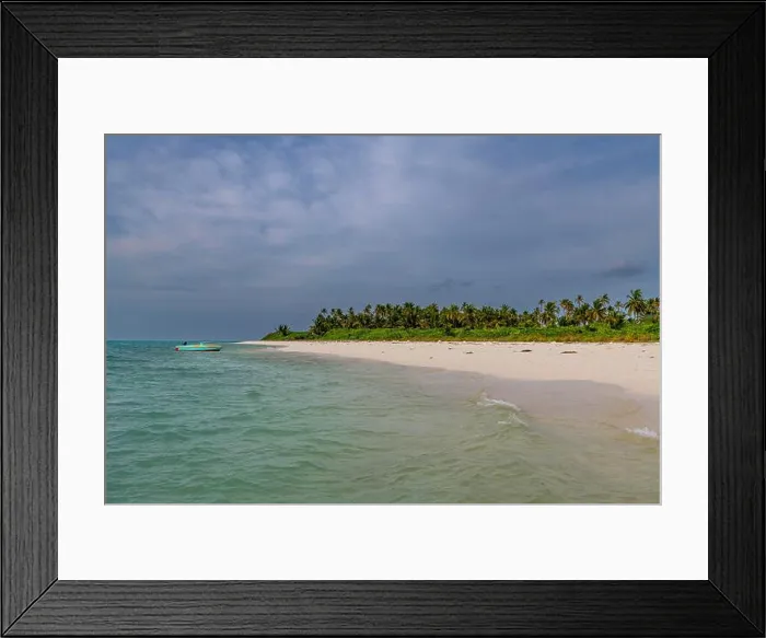 Framed Print : White sand beach, Tinnakara island, Lakshadweep archipelago, Union territory of India Framed Print : White sand beach, Tinnakara island, Lakshadweep archipelago, Union territory of India
