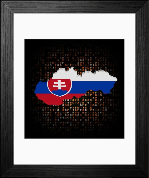Framed Print : Slovakia map flag on hex code illustration