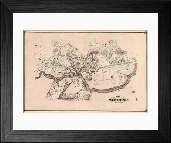 Framed Print : Map of Watertown. 1875 Framed Print : Map of Watertown. 1875