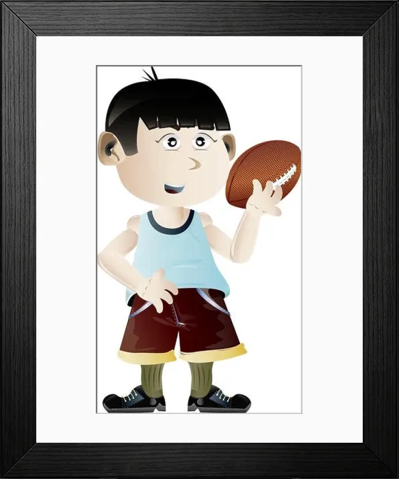 Framed Print : kid holding football ball vector Framed Print : kid holding football ball vector