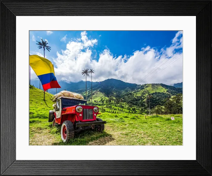 Framed Print : Traditional Jeep Willys as seen in Valle del Cocora in Salento Colombia Framed Print : Traditional Jeep Willys as seen in Valle del Cocora in Salento Colombia