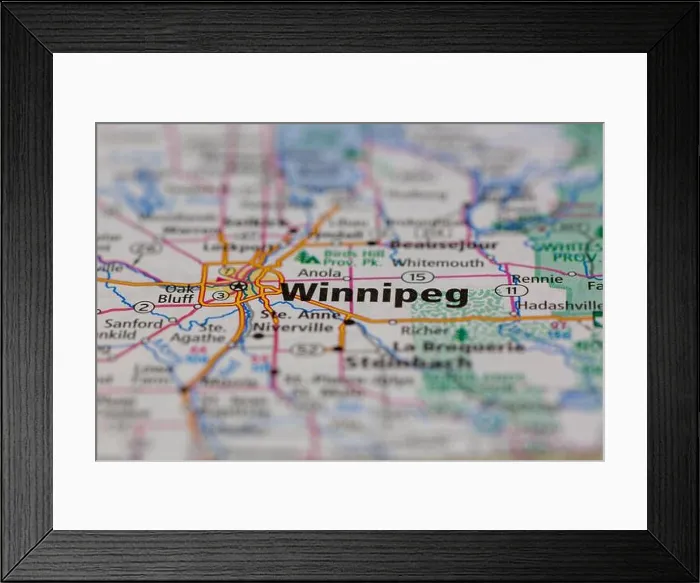 Framed Print : Winnipeg Saskatchewan Canada Shown on a road map or Geography map Framed Print : Winnipeg Saskatchewan Canada Shown on a road map or Geography map