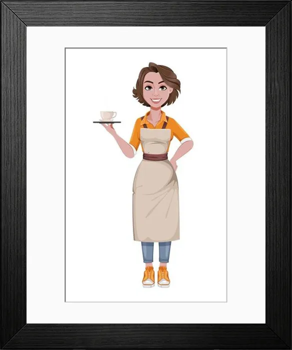 Framed Print : Female barista serving coffee. Coffee business concept Framed Print : Female barista serving coffee. Coffee business concept