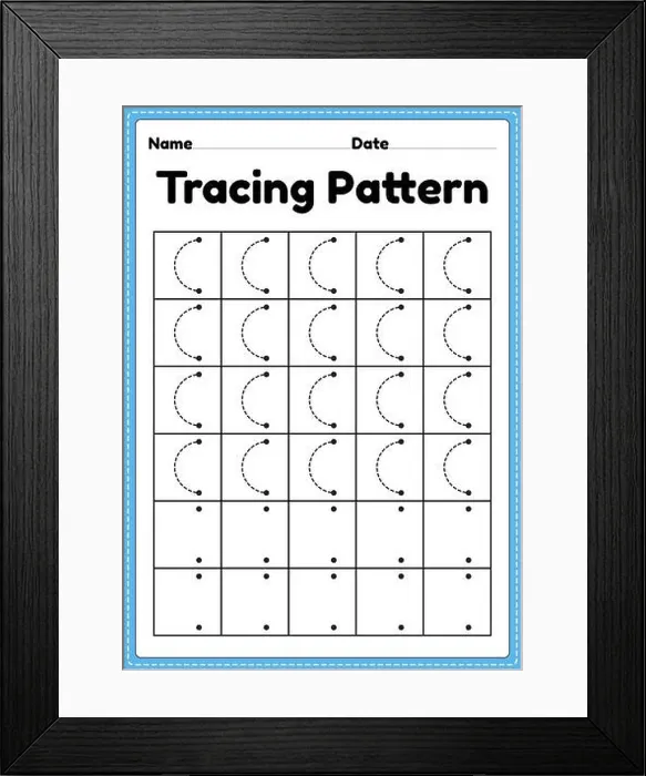 Framed Print : Tracing pattern left curve lines worksheet for kindergarten Framed Print : Tracing pattern left curve lines worksheet for kindergarten