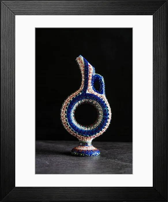 Framed Print : Handmade Ceramic Hittite Wine Vessels Jar Handcrafted / Handicraft with Traditional Pattern on Dark Surface Framed Print : Handmade Ceramic Hittite Wine Vessels Jar Handcrafted / Handicraft with Traditional Pattern on Dark Surface