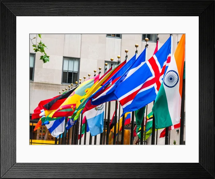 Framed Print : A selection of National flags outside the Rockefeller Center, Manhattan, NYC, USA Framed Print : A selection of National flags outside the Rockefeller Center, Manhattan, NYC, USA