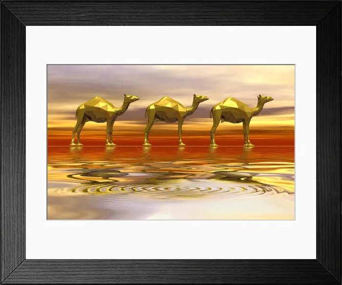 Framed Print : three golden camels Framed Print : three golden camels