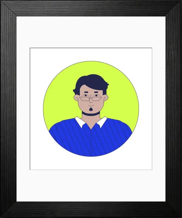 Framed Print : Eyeglasses arab man with soul patch beard 2D linear vector avatar illustration Framed Print : Eyeglasses arab man with soul patch beard 2D linear vector avatar illustration